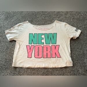 PINK Victorias Secret M White Pink Green Lt Ed New York Crop Top Tee